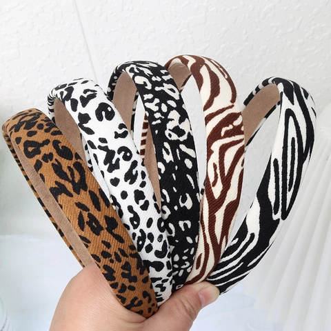 Leopard Print Sponge Headband Zebra Pattern Fabric Wide Non Slip Padded Hair Hoop Women Girls Vintage Fashion Accessory