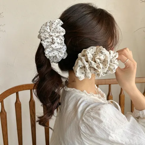 Molletta A Banana Elastico Per Capelli Tessuto Pois Floreale Retro Francese Elegante Supporto Per Coda Di Cavallo Donna