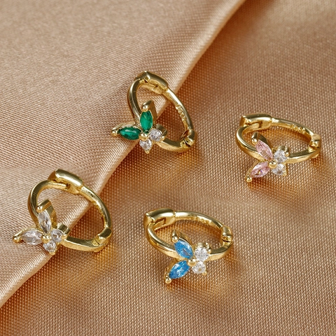 Butterfly Huggie Hoop Earrings Marquise Zircon Copper Minimalist Piercing Jewelry For Women