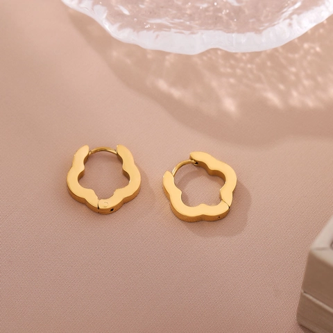 Flower Shaped Hoop Earrings Polished Gold Plated Stainless Steel Minimalist French Style Jewelry Accessories For Women