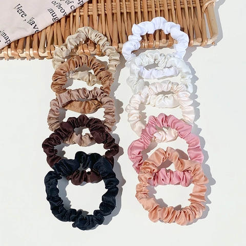 Scrunchies De Satén Coleteros Elásticos Color Sólido Plisados Suaves Cintas Para El Pelo Para Mujeres Niñas