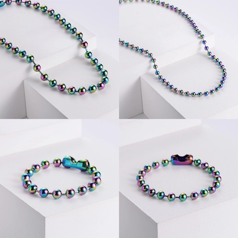 Regenbogen Edelstahl Rundperlenkette Halskette Und Armband Hip Hop Punk Stil Für Damen Herren Galvanisierte Bunte