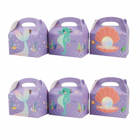 Scatole Regalo Mermaid Party Favor Viola Tema Mondo Sottomarino Carta Scatola Di Caramelle Portatile Per Compleanno Oceano