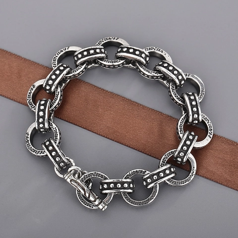 Bracelet Pour Homme En Acier Inoxydable Vintage Punk Grosse Chaîne En O Bijoux Avec Fermoir À Bascule Style Industriel