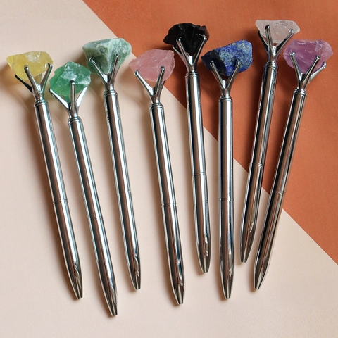 Penna A Sfera In Pietra Di Cristallo Naturale Metallo Argento Strumento Di Scrittura Creativo Cancelleria Ufficio Elegante Regalo Presente