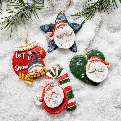 Weihnachtsbaum Hängende Ornamente Handbemaltes Harz Weihnachtsmann Schneemann Stern Herz Handschuh Zuckerstange Retro Dekor