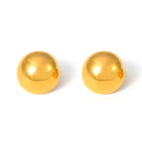 Pendientes de Botón Hemisféricos de Acero de Titanio Pulido Espejo Minimalistas Geométricos Oro Plata Joyería Mujer