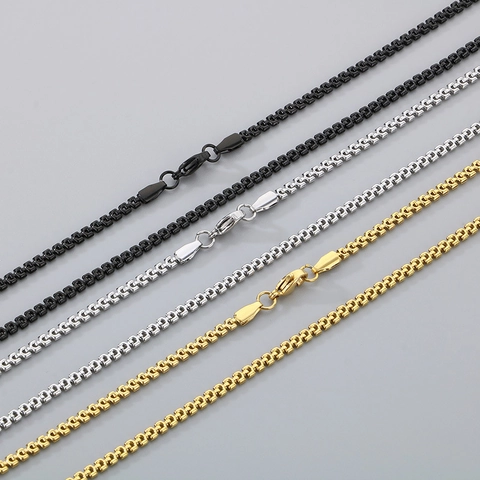 Collar De Cadena De Caja Acero Inoxidable Con Cierre De Langosta Joyería Hip Hop Para Mujeres Hombres