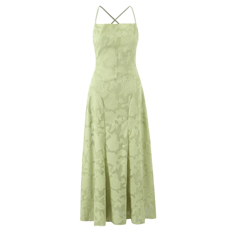 Abito Maxi In Jacquard Floreale Con Spalline Sottili Schiena Scoperta Incrociata Senza Maniche Festa Per Donne