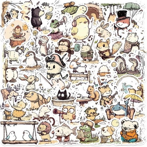 Cartoon Tier Linien Doodle Aufkleber Wasserdichte PVC DIY Decals Für Laptop Gitarre Gepäck Dekoration Aufkleber Für Kinder Damen