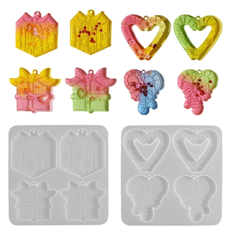 Kerst Hart Zuurstok Cadeaudoos Siliconen Vorm Voor DIY Hars Sieraden Maken Hanger Sleutelhanger Oorbellen Knutselgereedschap