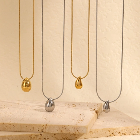 Minimalist Stainless Steel Water Drop Bean Pendant Necklace For Women Gold Silver Plated Snake Chain Clavicle Necklace Fashion Jewelry