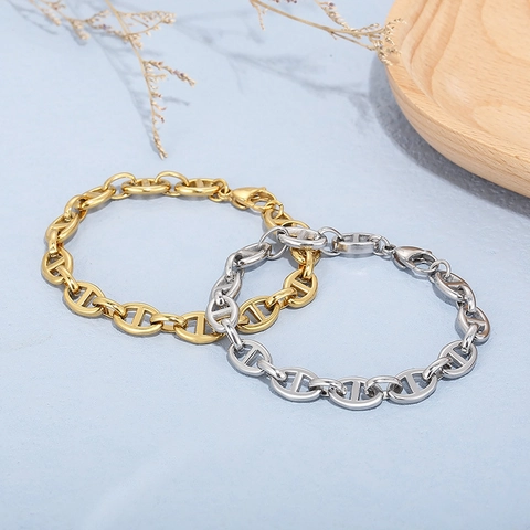 Pulsera De Eslabones De Ancla Acero Inoxidable Chapado En Oro De 18K Cadena De Nariz De Cerdo Joyería Moda Minimalista Para Mujeres