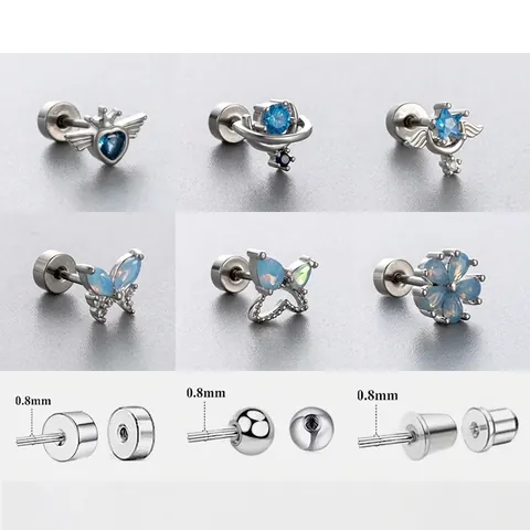 Titanium Stalen Helix Stud Oorbellen Met Blauwe Zirkonia En Opaal Piercing Sieraden Hart Vlinder Saturnus Voor Dames