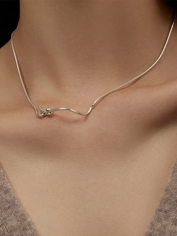 Collier En Argent Sterling 925 Design Nœud Minimaliste Chaîne Serpent Choker Pour Femmes Bijoux De Luxe