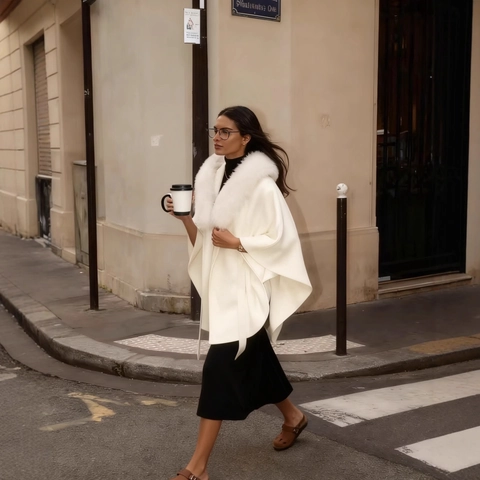 Mantella Elegante Da Donna Con Collo In Pelliccia Sintetica Effetto Lana Giacca Invernale Con Cintura Chic