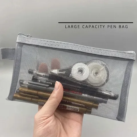 Mesh Pencil Bag Transparent Nylon Zipper Pouch Large Capacity Minimalist Stationery Organizer For Student School Exam Office
