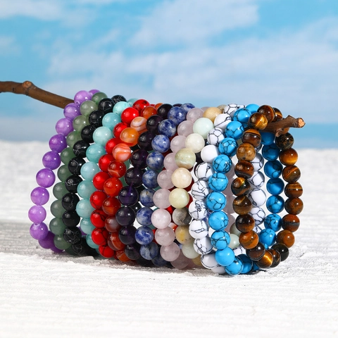 8mm Natural Stone Beaded Bracelet For Women Handmade Tiger Eye Amethyst Howlite Healing Crystal Elastic Yoga Bracelet Jewelry