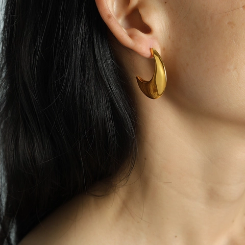 Boucles D'oreilles Croissant De Lune Minimalistes En Acier Titane Poli Style Français Bijoux Géométriques Pour Femmes