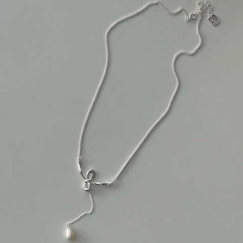 925 Sterling Silver Bow Knot Necklace With Droplet Freshwater Pearl Elegant Clavicle Chain For Women Ins Style Jewelry