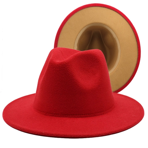 Fedora Hoed Wolvilt Tweekleurig Contrastkleur Brede Platte Rand Jazzhoed Modieus Uniseks Elegant Feestaccessoire