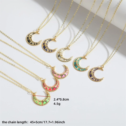 Collana con Pendente a Mezzaluna in Rame Vintage per Donna Squisita Catena da Clavicola in Smalto Strass Bohemien Gioielli alla Moda Geometrici Regalo