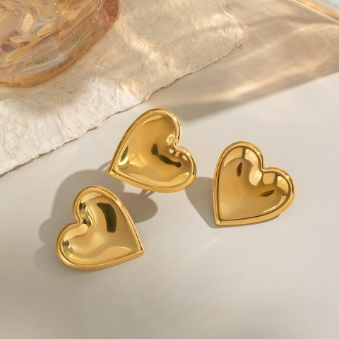 Roestvrij Staal Vergulde Concaaf Hart Oorknopjes En Hart Ring Voor Vrouwen Waterdicht Hypoallergeen Minimalistische Mode Sieraden