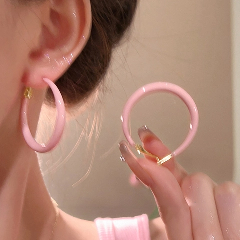 Orecchini A Cerchio In Smalto Con Perno Argento Colorato Smaltato Geometrico Grande Cerchio Estate Dolce Moda Donne