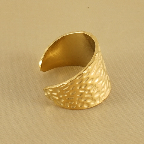 Hammerschlag Textur Breiter Verstellbarer Ring 18K Vergoldeter Edelstahl Vintage Minimalistischer Fingerschmuck Damen