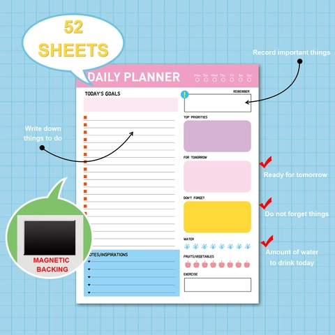 Minimalist English Daily Weekly Monthly Planner Notepad Magnetic Backing To Do List Meal Planner Grocery List Time Management Organizational Tear Off Paper