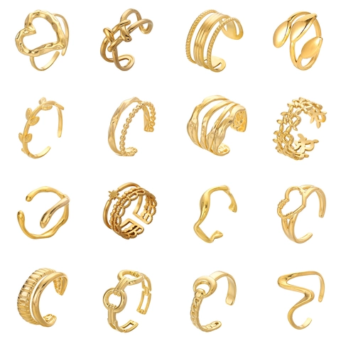 Offener Ring Edelstahl Vergoldet Verstellbar Herz Blatt Stern Geometrisch Eleganter Modeschmuck Für Damen