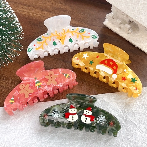 Molletta Per Capelli Natale Acrilico Omino Di Pan Di Zenzero Pupazzo Di Neve Motivo Renna Grande Fermaglio Donne Ragazze