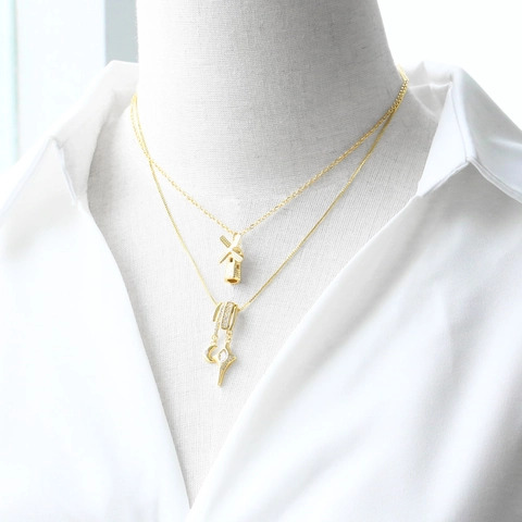 Pendant Necklace 18K Gold Plated Copper Zircon Enamel Heart Star Moon Windmill Gamepad Jewelry For Women Men