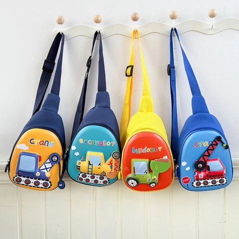 Kids Chest Bag 3D Cartoon Construction Vehicle Excavator Crane EVA Hard Shell Lightweight Crossbody Bag For Boys Girls