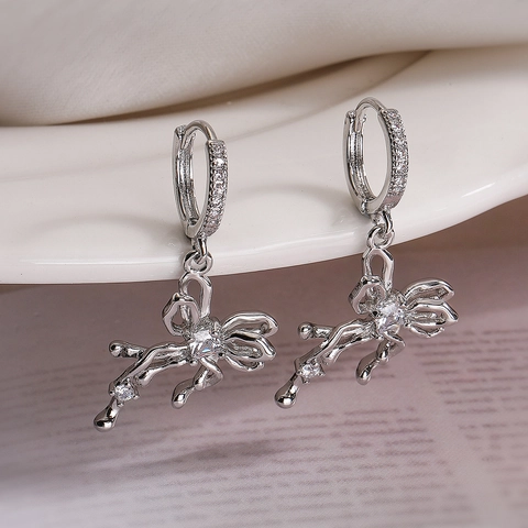 Bow Pendant Hoop Earrings 18K Gold Plated Copper Zircon Water Drop Exquisite Sweet Fashion Jewelry For Women