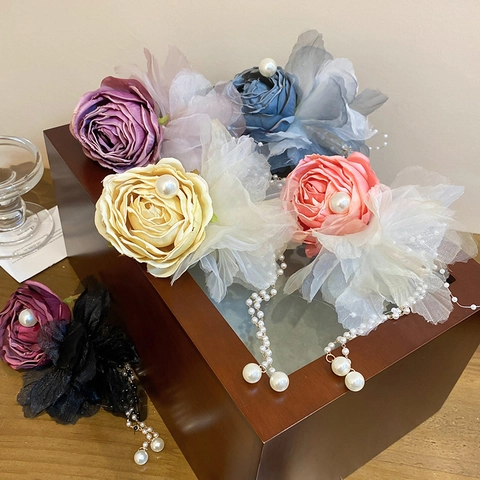 Molletta Per Capelli Fiore Rosa Elegante Con Petali In Pizzo Raso E Nappa Di Künstliche Perle Imitazione Stile Francese Per Donna