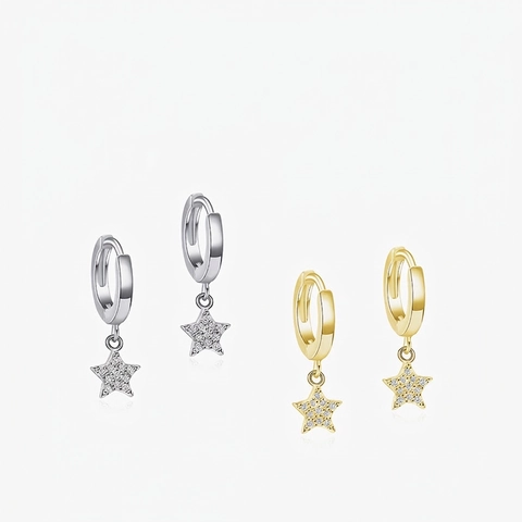 925 Sterling Silber Creolen Mit Herz Stern Anhänger Zirkonia Minimalistischer Modeschmuck Für Damen