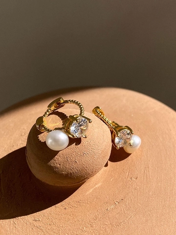 Orecchini a Cerchio in Argento Sterling 925 con Perle d'Acqua Dolce Elegante Fibbia per Orecchie con Strass Gioielli da Donna