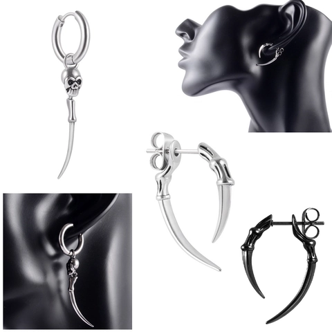 Stainless Steel Skull Sickle Claw Earrings Punk Gothic Hip Hop Jewelry For Men And Women Unisex Ear Studs