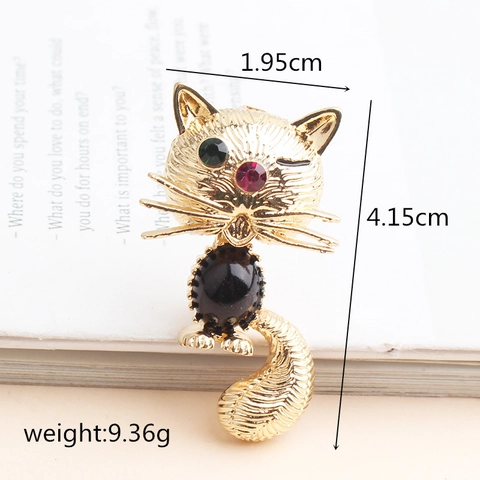 Lindo Broche de Gato Animado Esmalte Aleación de Zinc Diamantes de Imitación Forma de Animal Pin para Mujer Hombre Joyería Decorativa Regalo