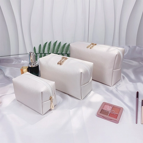 Makeup Bag PU Leather Portable Zippered Cosmetic Pouch Artificial Pearl Rhinestone Letter Bride Mrs Wedding Travel For Women