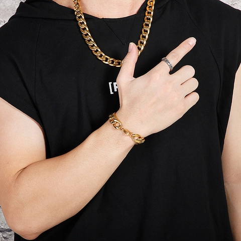 Men Cuban Link Chain Bracelet Stainless Steel Chunky Hip Hop Punk Style Jewelry