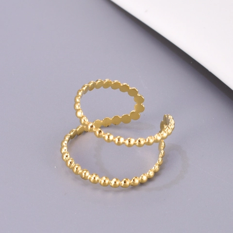 Doppellagiger Perlen Ring 18K Vergoldeter Edelstahl Verstellbarer Wellenförmiger Offener Fingerring Für Damen