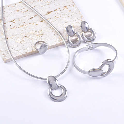 Collezione Gioielli in Acciaio Inossidabile a Forma di U Ciondolo a Goccia Collana Catena Serpente Orecchini Bracciale Anello Donna