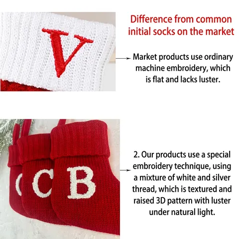 Knitted Christmas Stocking Polyester Initial Letter Red White Hanging Ornament Tree Decoration