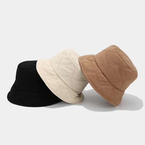 Sombrero De Pescador De Pana Acolchado Para Mujer Invierno Cálido Patrón De Diamante Color Sólido Moda Engrosada Gorra