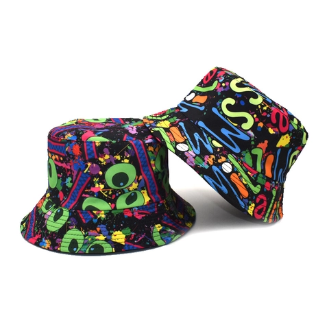 Reversible Bucket Hat Cotton Polyester Printed Sun Protection Graffiti Streetwear Outdoor Sun Hat Unisex