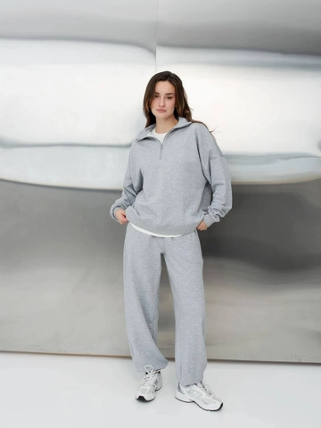 Set Felpa E Pantaloni Con Cappuccio Donna Cotone Mezza Cerniera Ricamo Cuore Vita Alta Loungewear