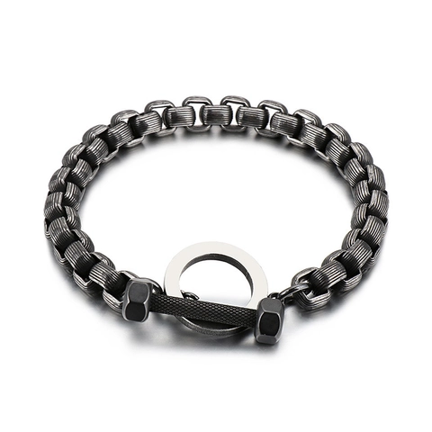 Bracelet Stainless Steel Square Box Chain Industrial Punk Style Vintage Silver Color Jewelry For Men With Clasp