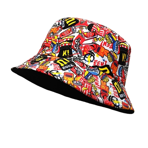 Unisex Πολυεστέρας Διπλής Όψης Γκράφιτι Καπέλο Bucket Χάμπουργκερ Κόλα Εκτύπωση Καλοκαίρι Προστασία Ήλιου Streetwear
